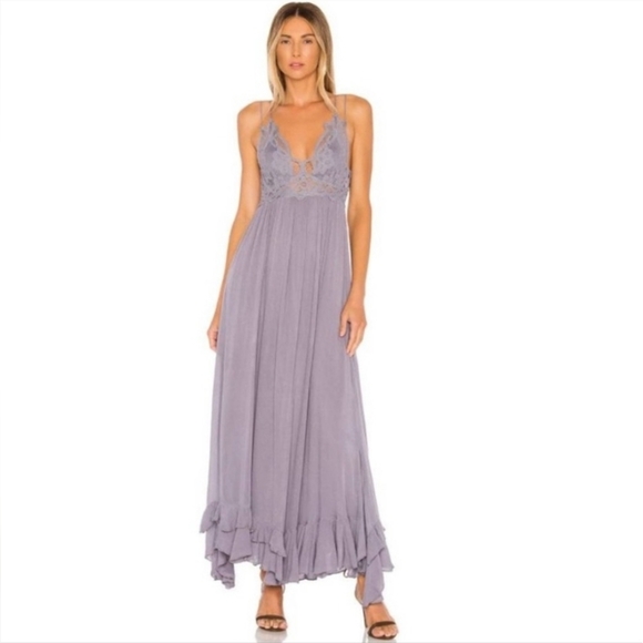 Free People Adella Maxi Slip Dress Crochet Lace Slate‎ Lavender - Picture 13 of 14